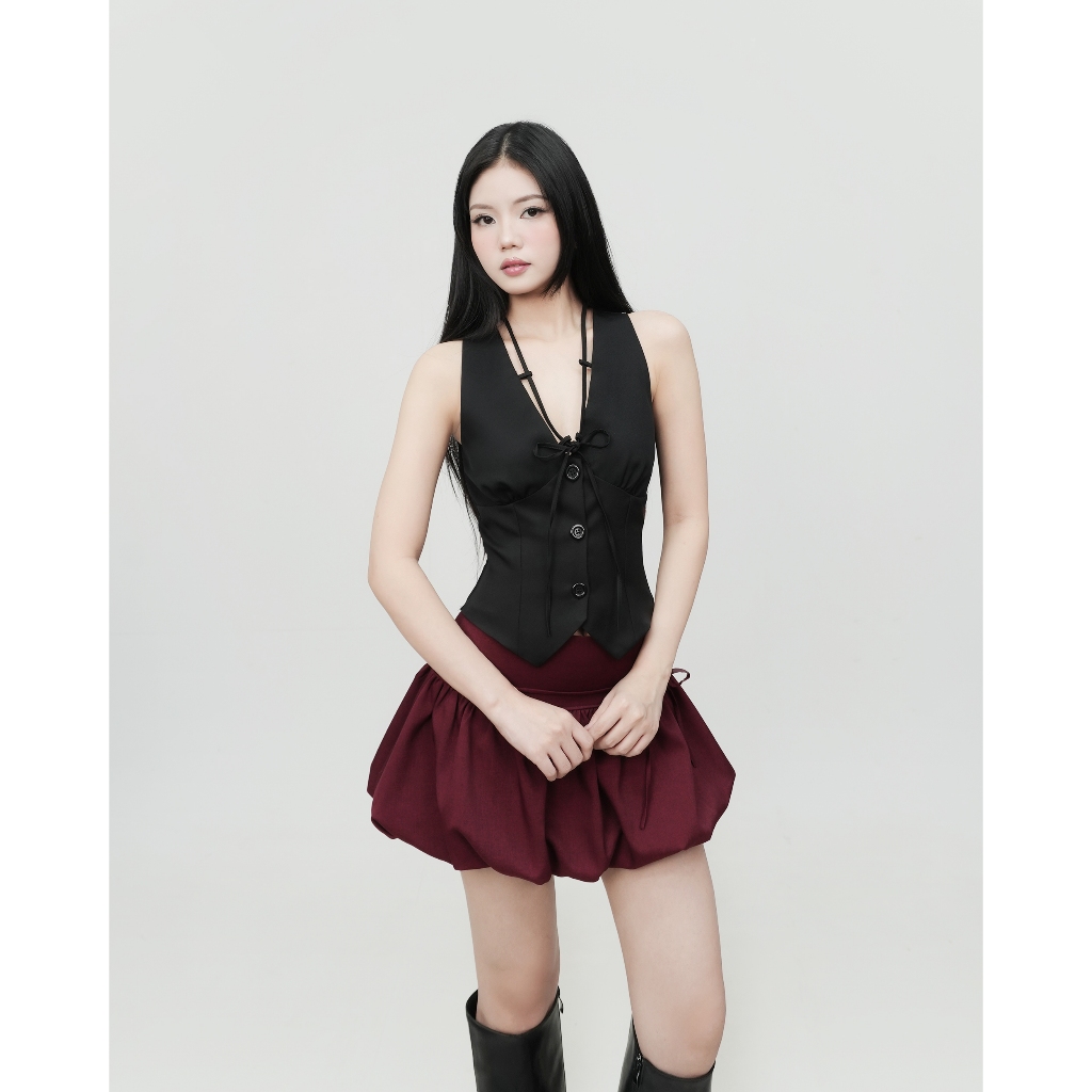 DALLA Áo gile nhún ngực cổ V cột dây (GL10) | BigBuy360 - bigbuy360.vn