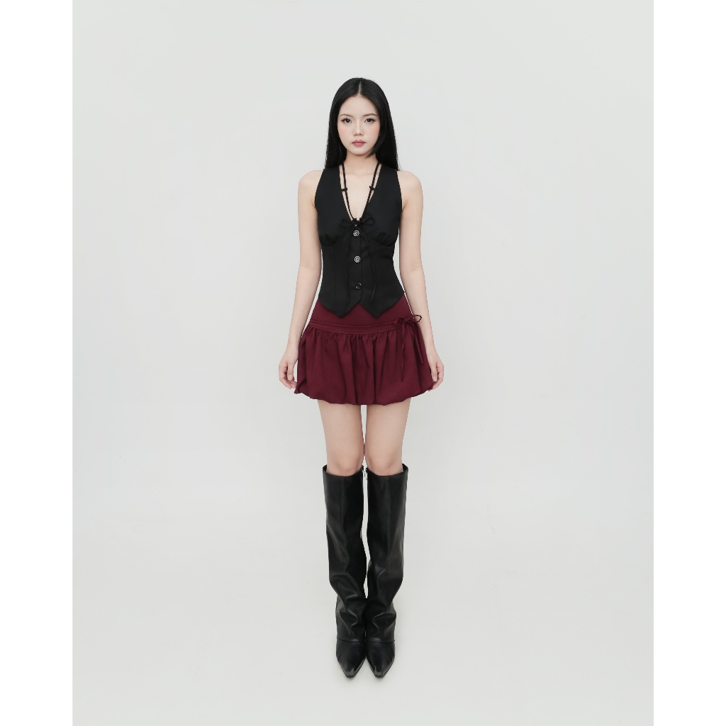 DALLA Áo gile nhún ngực cổ V cột dây (GL10) | BigBuy360 - bigbuy360.vn