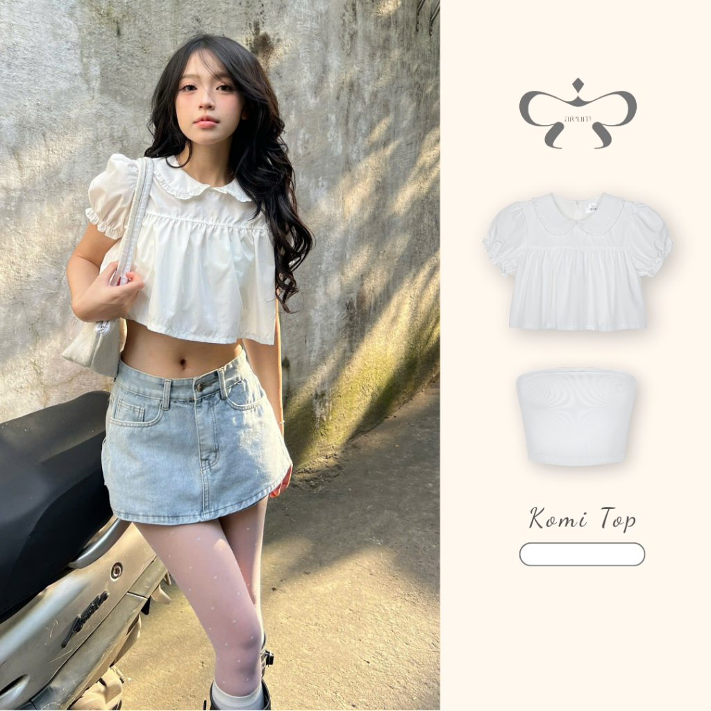 AREUM Áo Croptop Cổ bèo tay bồng KOMI Top kèm áo ống | BigBuy360 - bigbuy360.vn