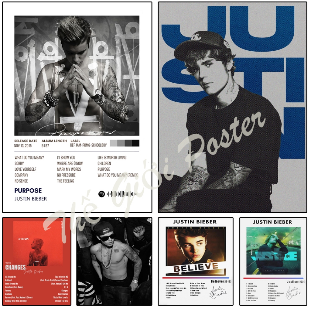[39] Áp Phích poster in hình Justin bieber phong cách Polaroid - Tranh dán tường album nhạc có keo