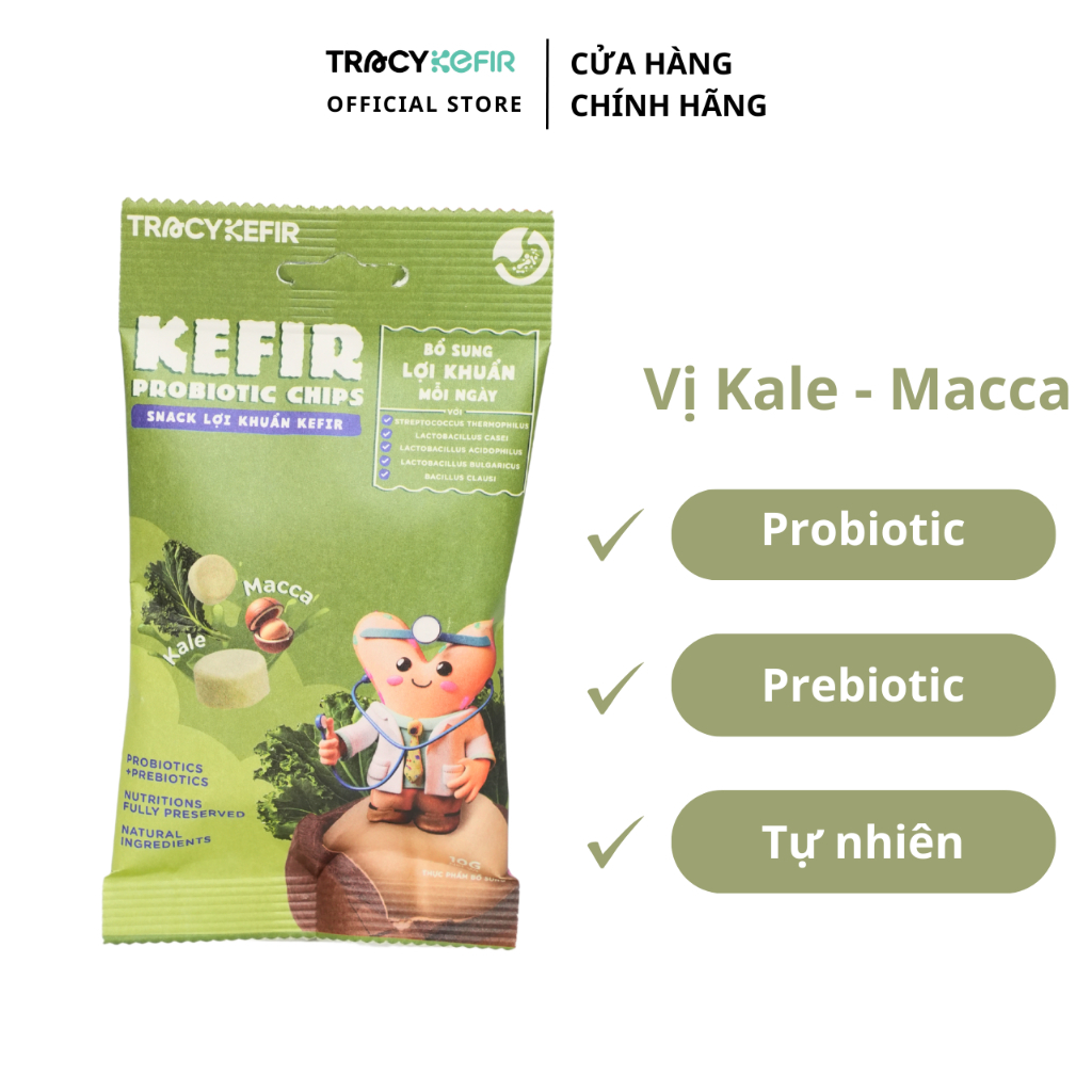 Gói snack lợi khuẩn kefir vị Kale - Macca 10g