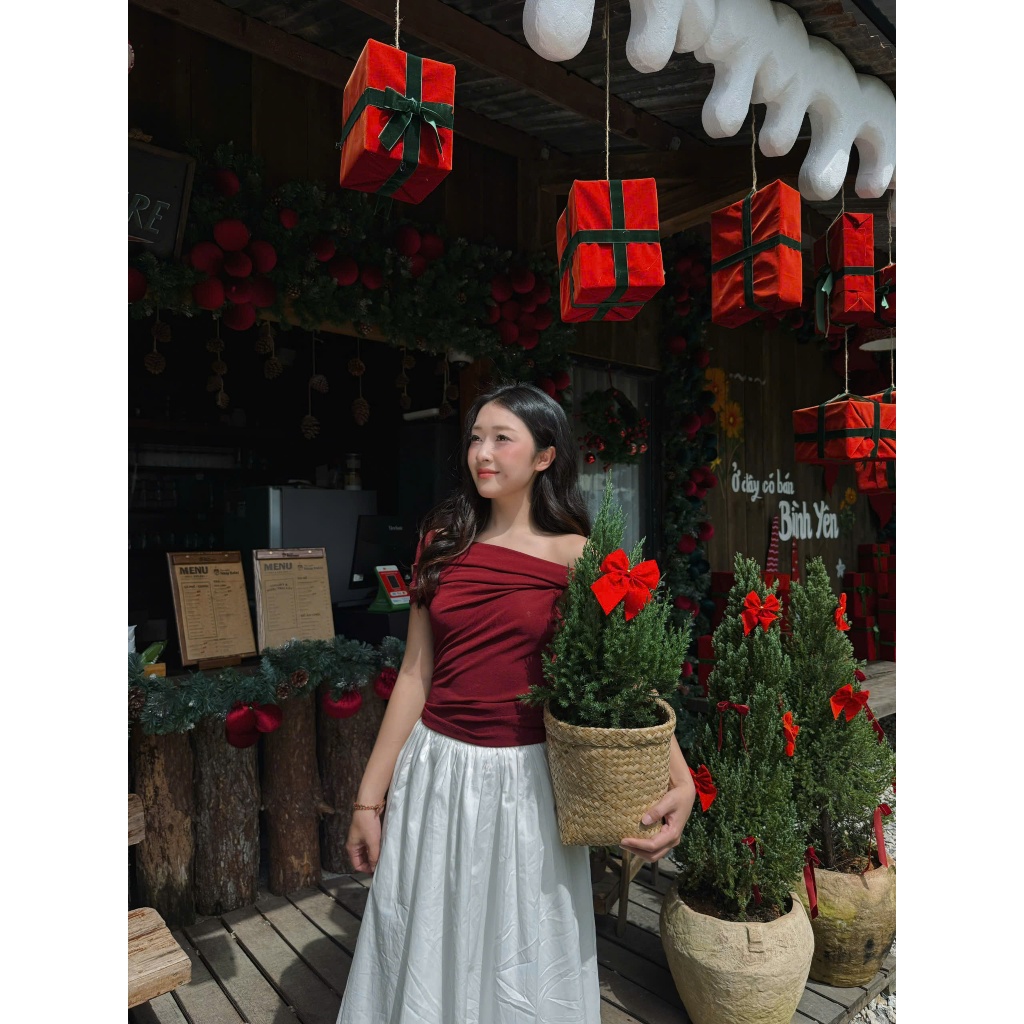 HATHA STORE - Áo thun thắt 1 vai nơ 1 vai xoắn cá tính xinh xắn