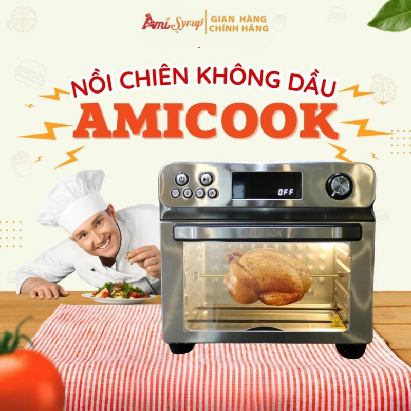 Nồi Chiên Không Dầu Dạng Lò Màu Bạc Amicook Air Fryer Oven, Dung Tích 24L Hàng Chính Hãng