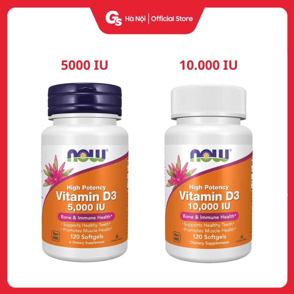 Viên uống Now Vitamin D3 5000IU / 10.000IU hàm lượng cao (Mỹ) giúp xương khớp chắc khỏe Gymstore