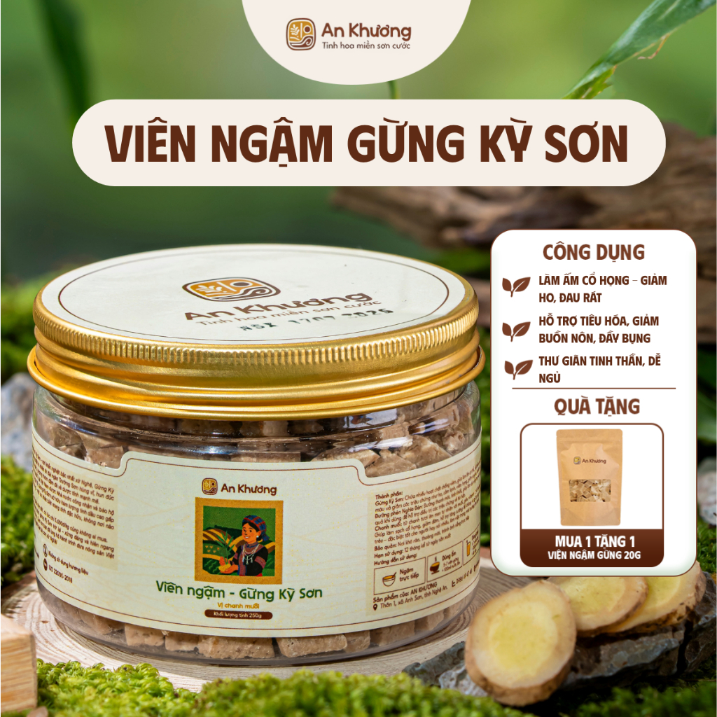 [Kèm Quà Tặng] Viên Ngậm Gừng Kỳ Sơn An Khương Cay Dịu Tự Nhiên Giữ Ấm Cổ Họng Dùng Mỗi Ngày
