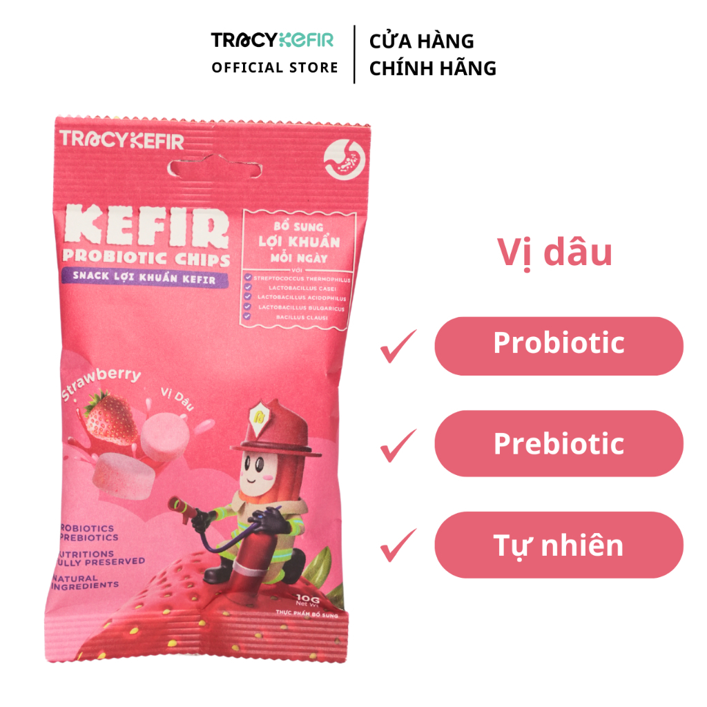 Gói snack lợi khuẩn kefir vị dâu 10g