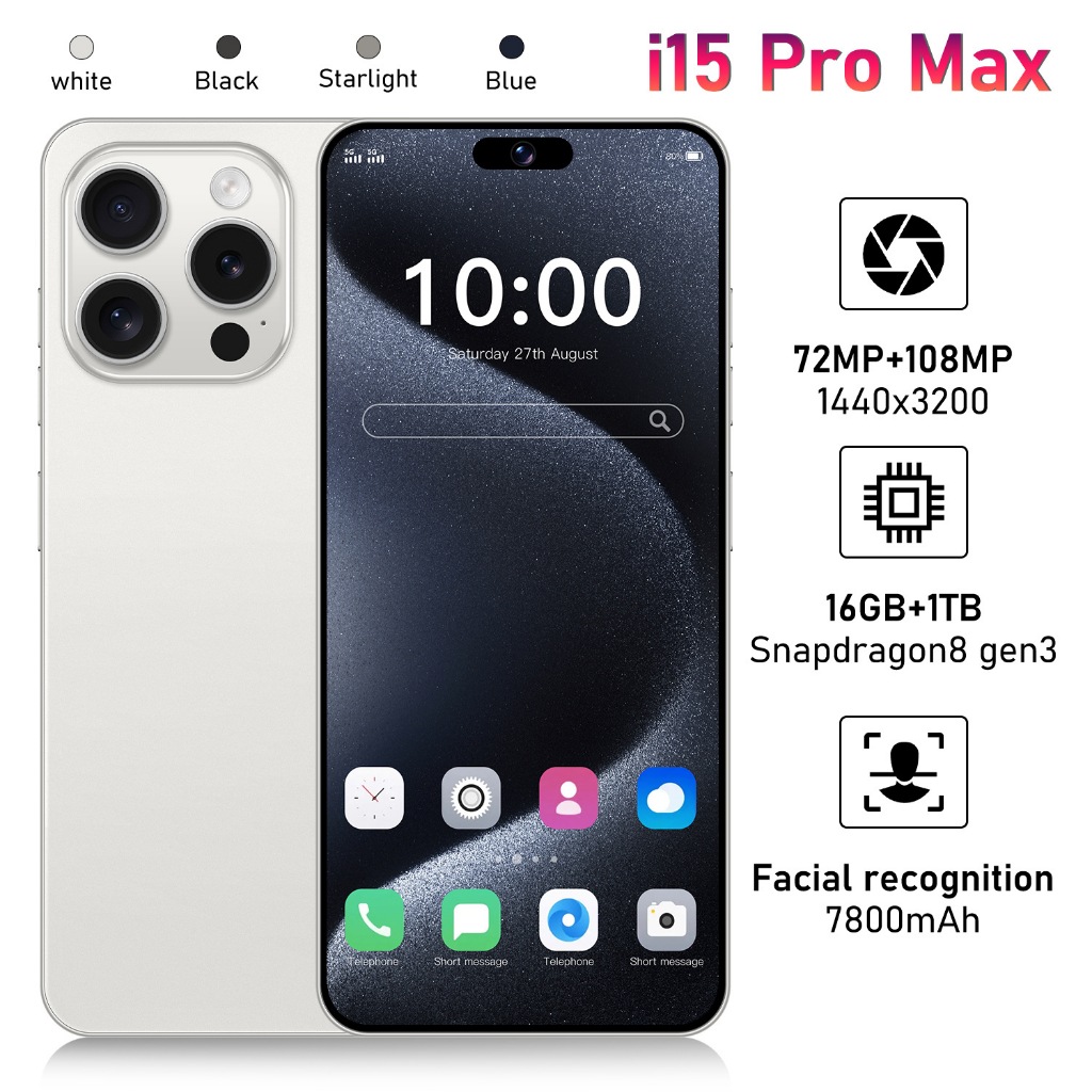 [COD]I15 Pro Max Siêu sạch màn hình điện thoại Mạng 5G Bộ Lớn 7800mAh Camera HD 16GB RAM +1TB ROM 2 