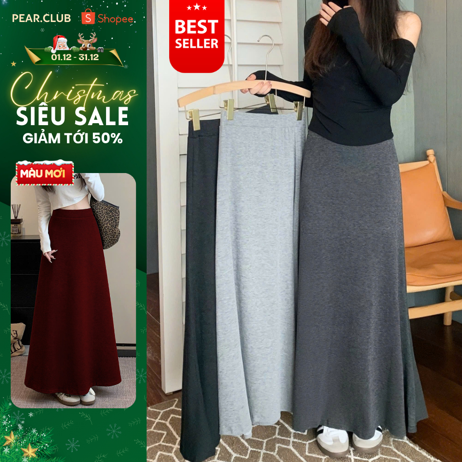   BST THU ĐÔNG 2025  Chân váy dài chữ A Luna  chân váy len lông thỏ suông dài công sở xòe xếp ly mềm mịn V85 