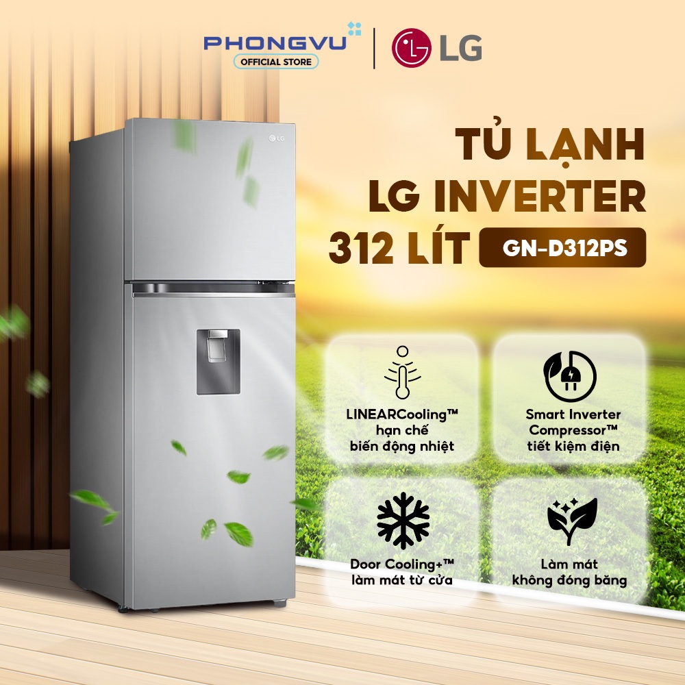 Tủ Lạnh LG Inverter 312L GN-D312PS - Ngăn Lấy Nước Ngoài, Công Nghệ DoorCooling - Bảo Hành 24 Tháng