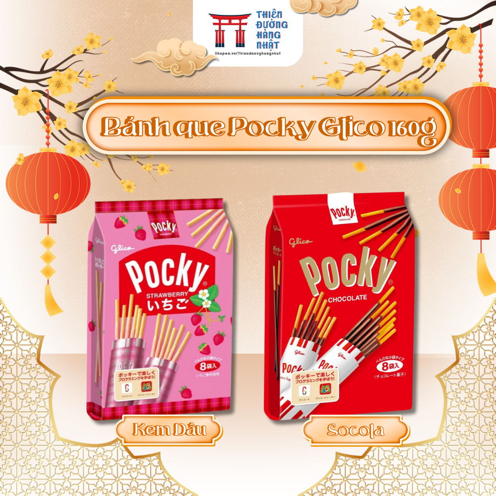 [TẾT 2026] Bánh que Pocky Nhật Bản 2 vị dâu, socola (8 gói nhỏ)
