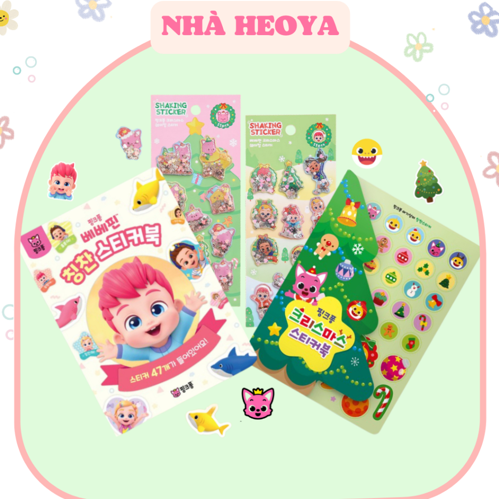 STICKER NHŨ - CÂY THÔNG NOEL PINKFONG BABYSHARK VÀ STICKER KHEN THƯỞNG BEBEFINN