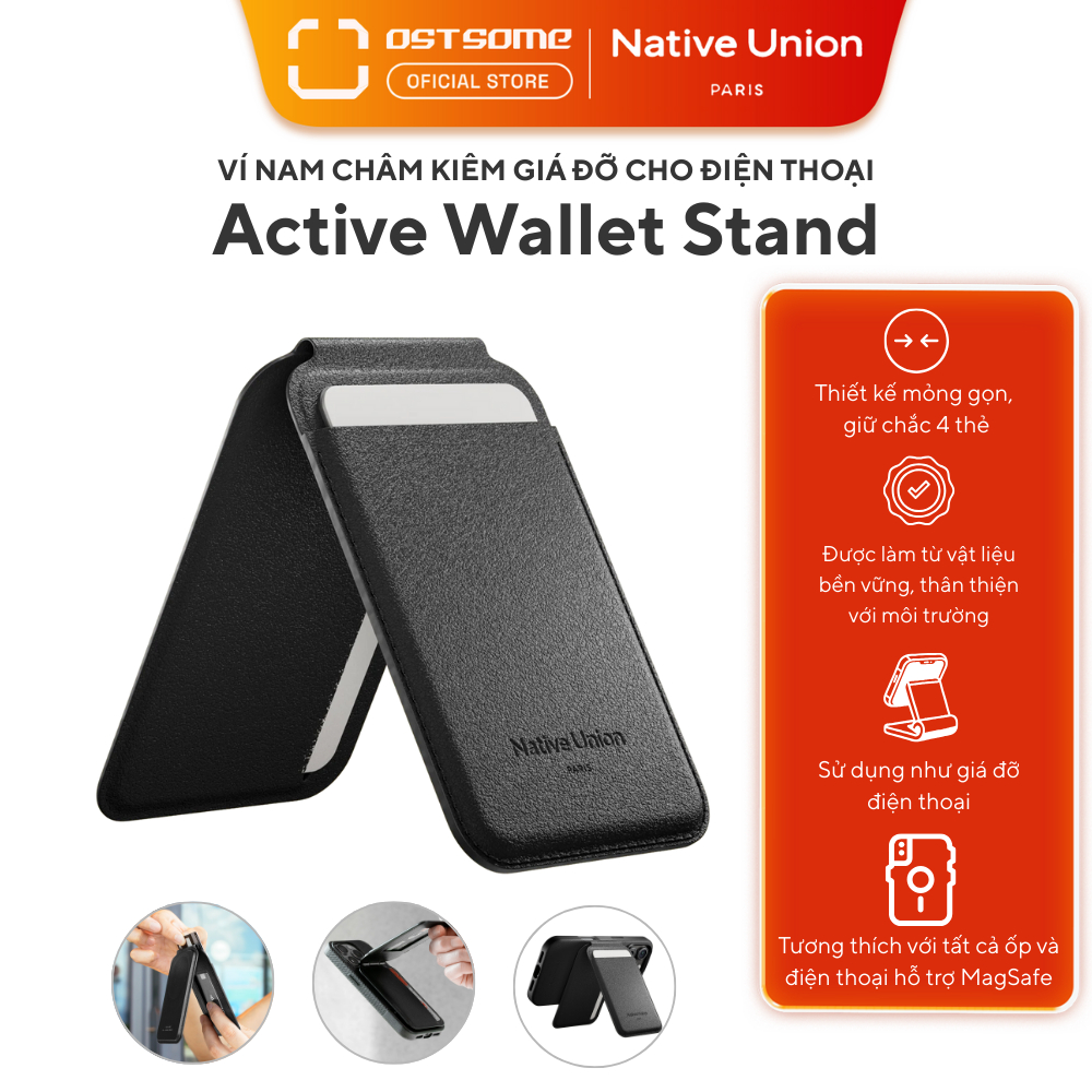 Ví Nam Châm Kiêm Gía Đỡ cho điện thoại MagSafe Native Union Active Wallet Stand_Bảo hành 12 Tháng