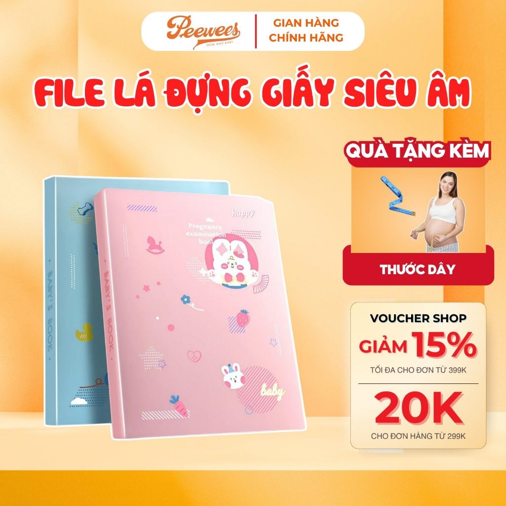 File đựng giấy siêu âm cho mẹ bầu PEEWEES 30 lá trong suốt, hỗ trợ lưu trữ thông tin trong suốt thai kỳ