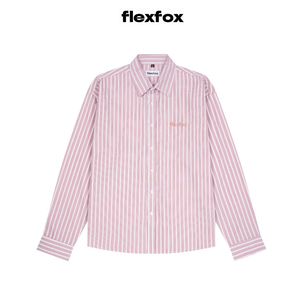 FLEXFOX- áo sơ mi tay dài sọc hồng form big boxy- Pink Striped Shirt Unisex- 9822