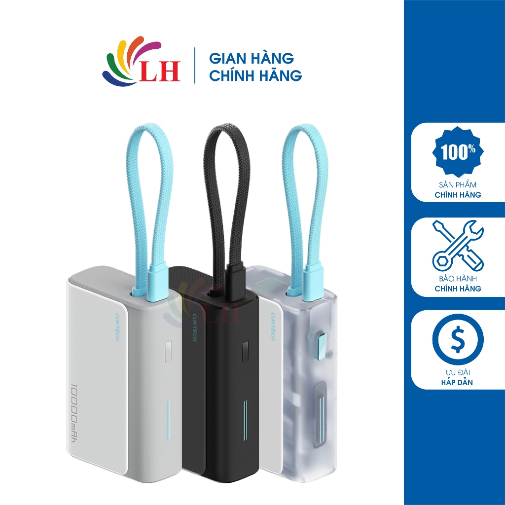Sạc dự phòng Cuktech Built-in USB-C Cable 1Type-C 33W 10000mAh CP133L LPB100 - Hàng chính hãng