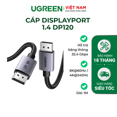 Cáp DisplayPort 1.4 UGREEN DP120 | Băng thông 32.4Gbps | Hỗ trợ 8K@60Hz, 4K@240Hz | BH 18 tháng 1 đổi 1