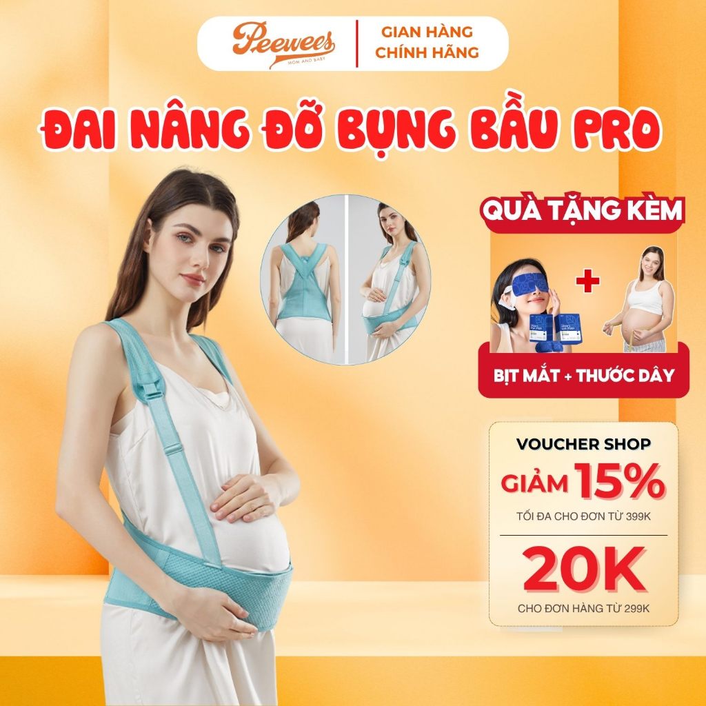 Đai nâng đỡ bụng bầu PeeWees Pro dây đeo vai cao cấp co giãn 4 chiều giảm đau lưng, rạn bụng, hỗ trợ cột sống