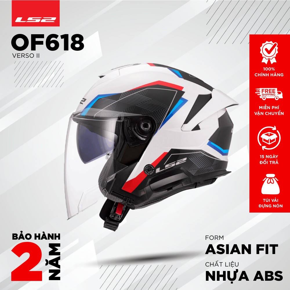 Mũ Bảo Hiểm 3/4 LS2 OF618 Verso II Hai Kính Asian Fit [Chính Hãng]