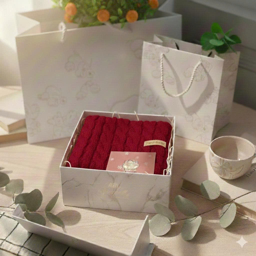 Hộp quà khăn len noel ấp áp, set quà gift box ngiáng sinh khăn choàng mùa đông trao trọn yêu thương