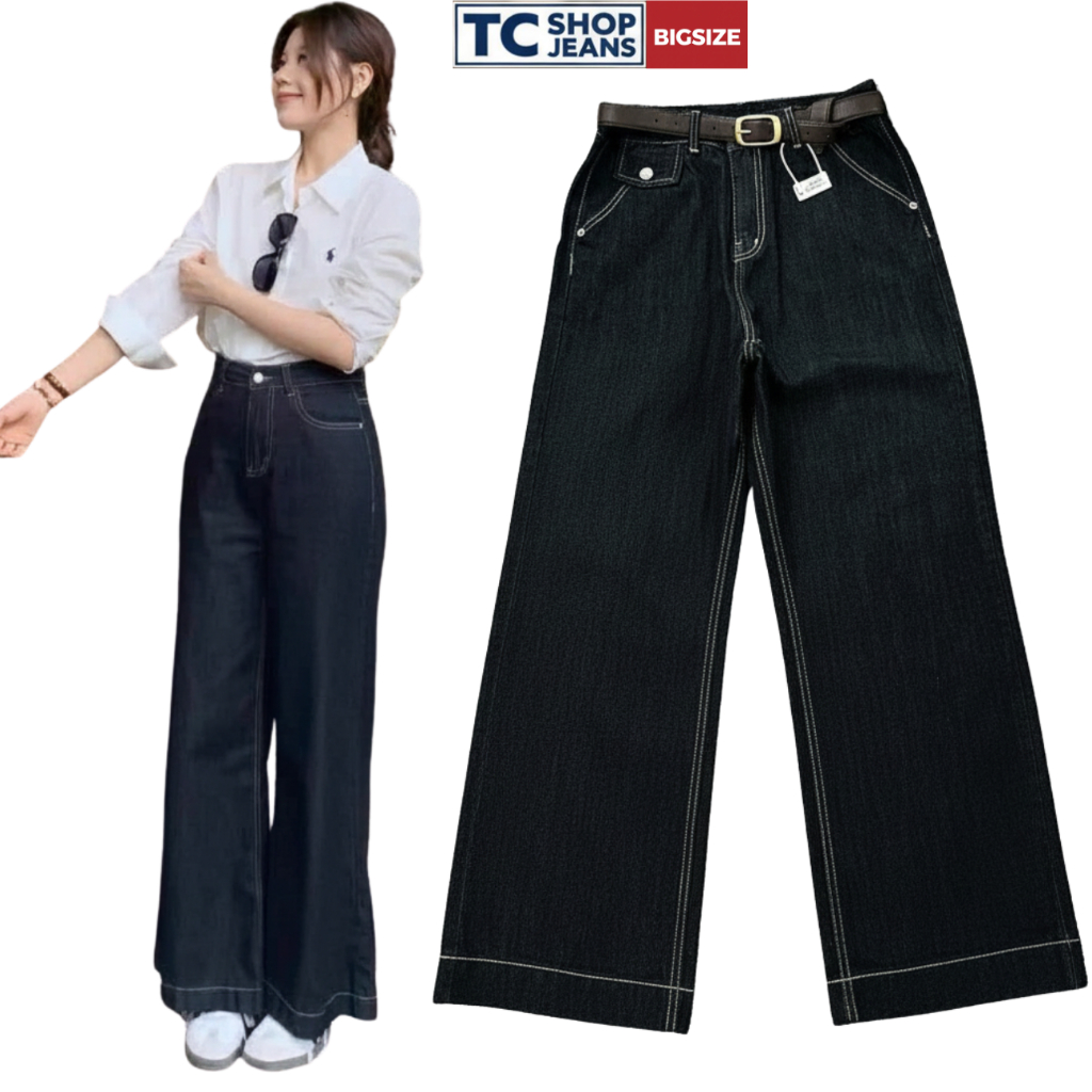Quần Jean Ống Suông Túi Nắp 2 Bên Chỉ Nổi  TC SHOP JEANS BIGSIZE 55kg-90kg Chất Jean Mã 377