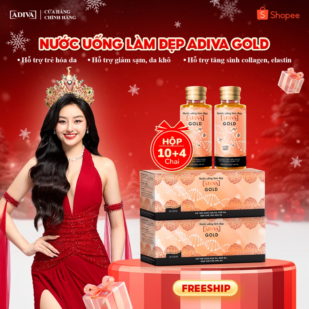  Combo 2 Hộp Nước Uống Làm Đẹp Collagen ADIVA Gold -Giúp Làn Da Căng Mịn Giảm Nếp Nhăn Và Chống Lão Hóa 