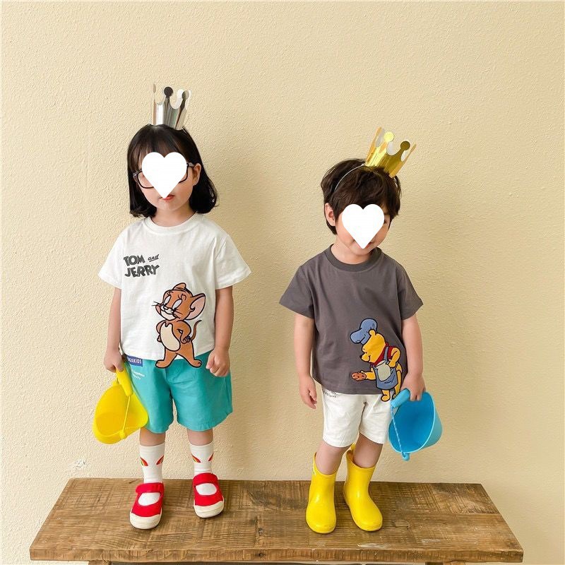 Áo thun trẻ em hình Jerry Tom and Jerry tay ngắn form rộng phong cách dễ thương