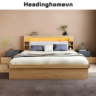  Giường ngủ bằng gỗ công nghiệp MDF cao cấp đầu giường có đèn led - HH229 