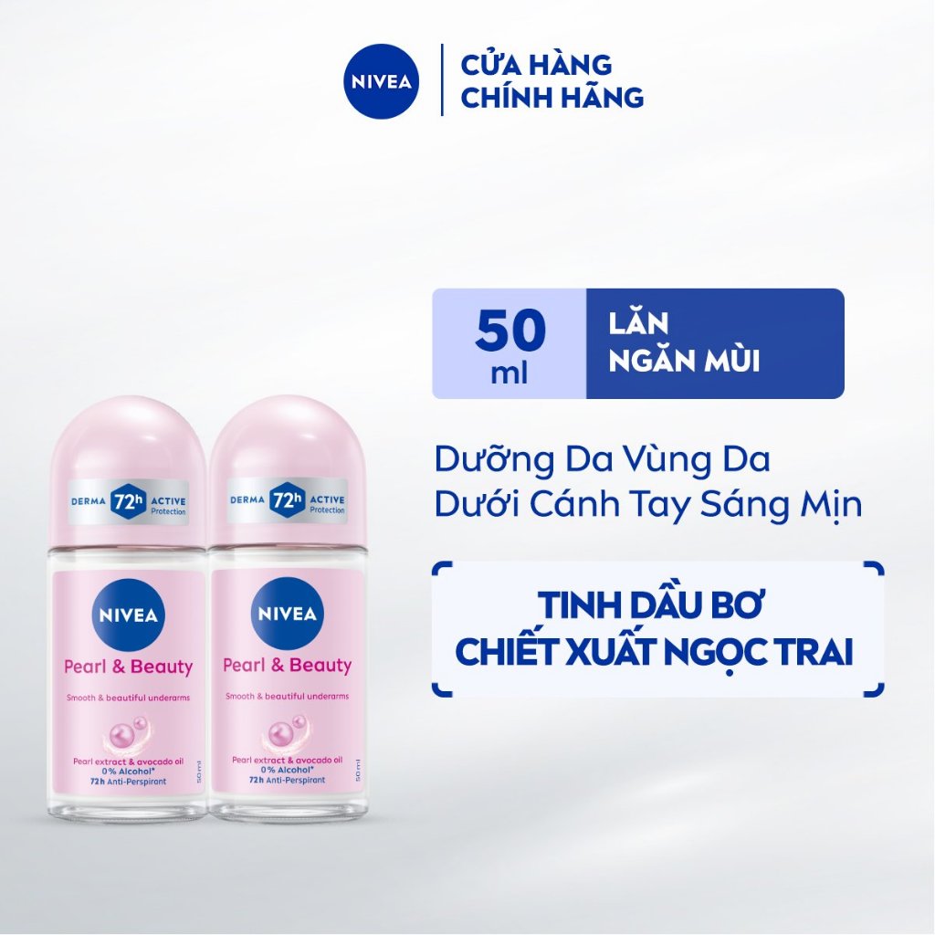[WOO x NIVEA] Bộ 2 Lăn Khử Mùi NIVEA Pearl&Beauty Dưỡng Trắng Da Ngọc Trai (50 ml) - 83735x2
