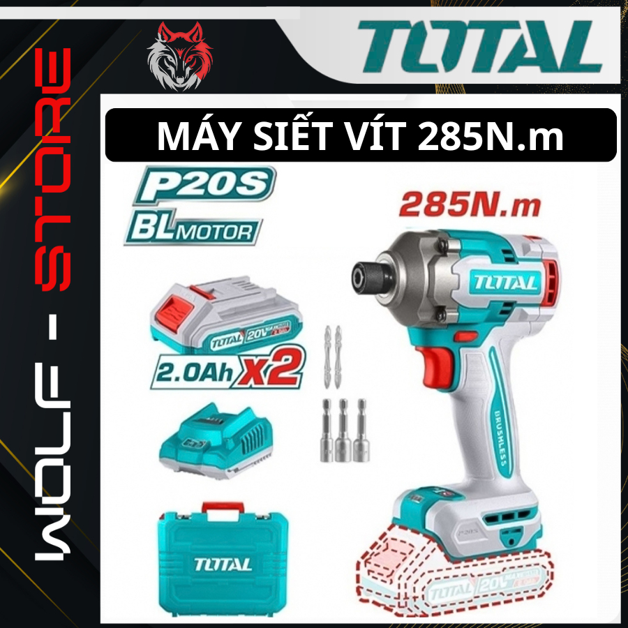 Máy Siết Vít TOTAL TIRLI2028 – 285Nm  Dùng Pin 20V, Motor Không Chổi Than