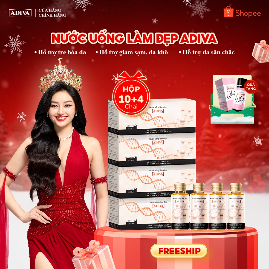  Combo 4 Hộp Nước Uống Làm Đẹp Collagen ADIVA Tem Trắng -Giúp Da Săn Chắc Ảm Mịn Và Căng 