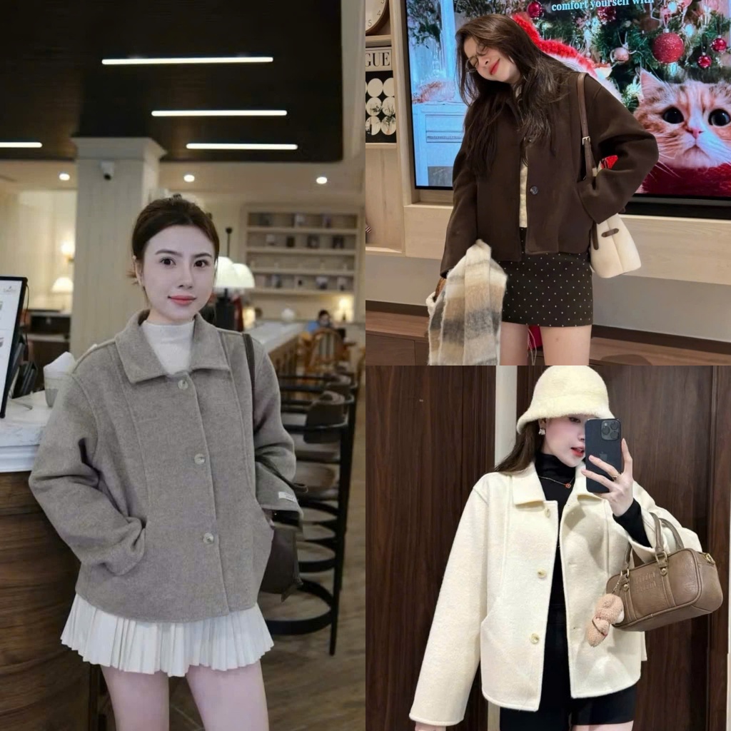 (Hàng Shop): Áo Khoác Dạ Tiêu Ép Hàn Cổ Đức Phối Gân Túi Khoét 3 Màu Siêu Hot Hit-Ảnh Thật Lollaye