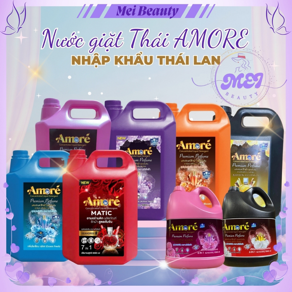 Nước Giặt Xả Đậm Đặc AMORE Can 5 Lít, Nước Giặt Thái 6 In 1 Hương Nước Hoa, Chính Hãng Thái Lan