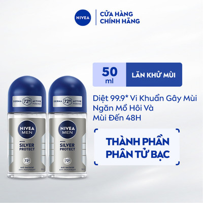 Bộ 2 Lăn Ngăn Mùi NIVEA MEN Phân Tử Bạc Ngăn Khuẩn Gây Mùi Vượt Trội (50 ml) - 83778
