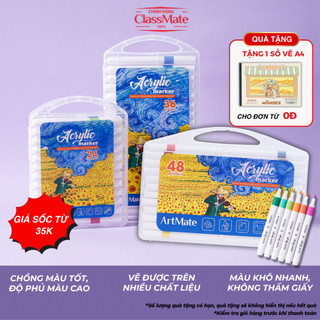   TẶNG VỞ VẼ  Màu Acrylic Marker Đa Năng ARTMATE 48 Màu Cao Cấp Vẽ Trên Mọi Chất Liệu Không Thấm Giấy AM-AC0007 8 9 