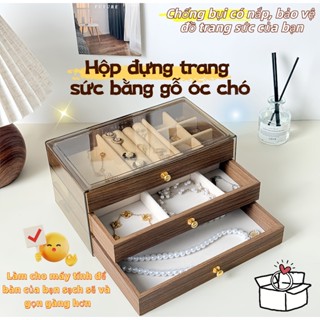  Hộp đựng trang sức vân gỗ óc chó chất lượng cao có nắp hộp đựng vòng cổ vòng tay 