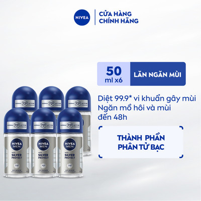 Bộ 6 Lăn Ngăn Mùi NIVEA MEN Silver Protect Phân Tử Bạc Ngăn Khuẩn Gây Mùi Vượt Trội (50 ml) - 83778