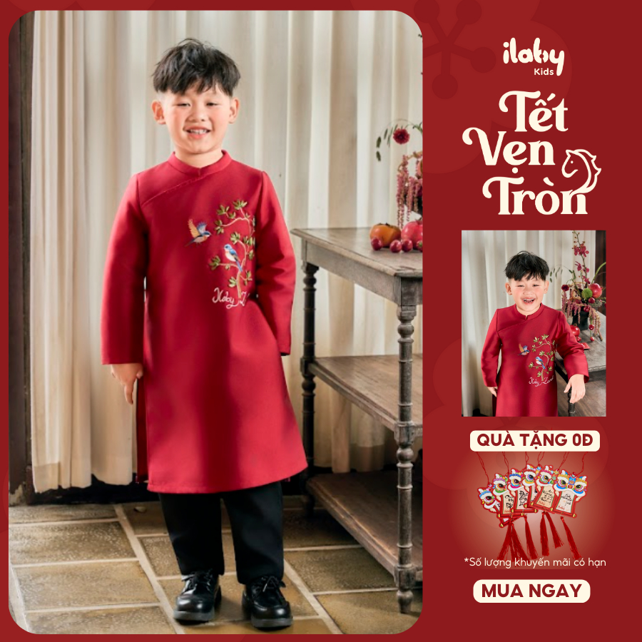 [ĐỘC QUYỀN] Áo dài bé trai ILABY, áo dài cách tân bé trai NAM PHONG chất liệu tafta cao cấp 𝒌𝒉𝒐̂𝒏𝒈 𝒒