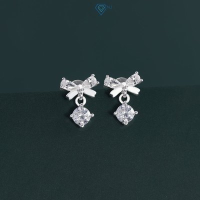 Bông tai bạc nữ hình nơ xinh xắn đính đá treo lấp lánh BTN0279 - Trang Sức TNJ
