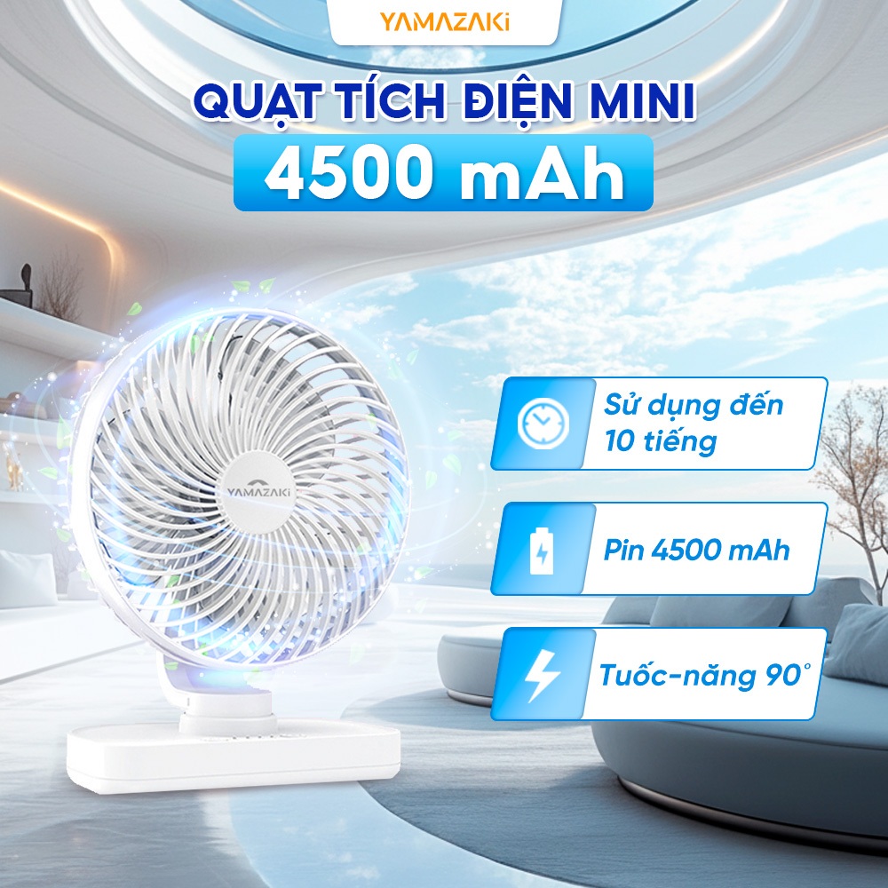 Quạt Mini Tích Điện Để Bàn YAMAZAKI 2800- 4500mAh Để Văn Phòng Không Ồn Tiếng Động Cơ | BigBuy360 - bigbuy360.vn