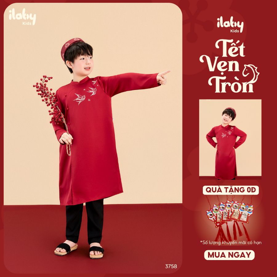 [ĐỘC QUYỀN] Áo dài bé trai ILABY áo dài cách tân bé trai TRÚC AN thiết kế 2 tà chất liệu lụa cao cấp