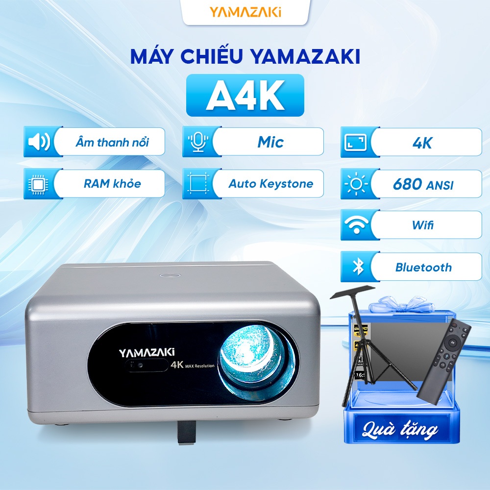 Máy chiếu mini YAMAZAKi A4K chuất lượng 4K 120inch kết nối wifi, bluetooth, tự căn chỉnh thông minh
