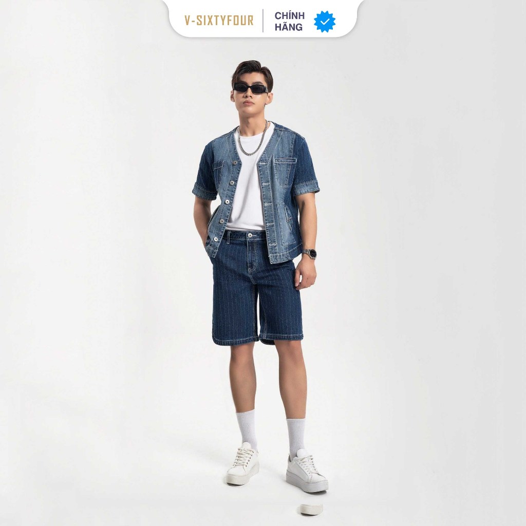 Áo Sơ Mi Denim Nam Cao Cấp VSIXTYFOUR Cổ V Vải Demin Cotton Hiện Đại Trẻ Trung - 223MD3033F1970