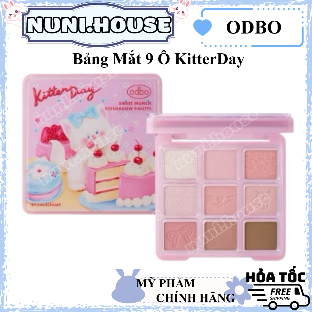 [ODBO] Bảng Mắt ODBO 9 Ô OD2024 MÈO KITTY - Tặng Kèm Kẹp Tóc Cute Sweet Munch Eyeshadow Palette Pupp