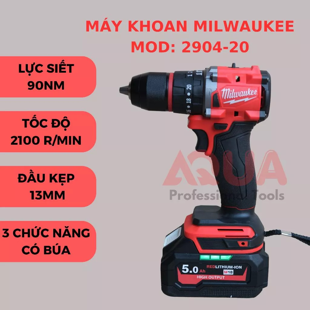 Máy khoan pin Mil 2904, chân pin phổ thông Động Cơ Không Chổi Than Đầu kẹp 13mm Hàng cao cấp