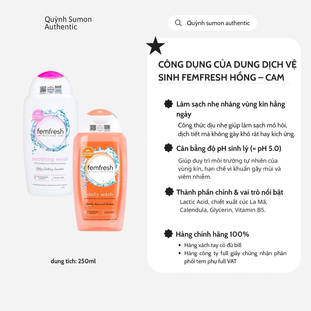 Dung Dịch Vệ Sinh Femfresh Chính Hãng – Làm Sạch Dịu Nhẹ, Dùng Hằng Ngày