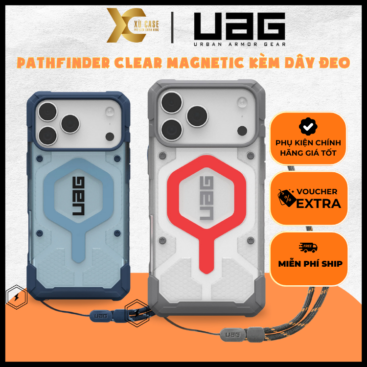 [ CHÍNH HÃNG ] Ốp UAG Pathfinder Clear w Mag Kèm Dây Đeo Chống Sốc Đạt Chuẩn Chính Hãng cho iP 17 Pr