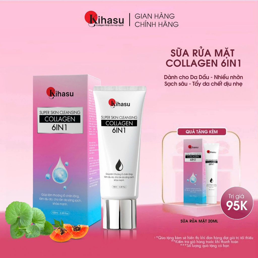 Sữa Rửa Mặt Cho Da Dầu, Nhiều Nhờn Kihasu Collagen 6in1 100g - Sạch Sâu Kiềm Dầu - Mịn Mềm Không Khô
