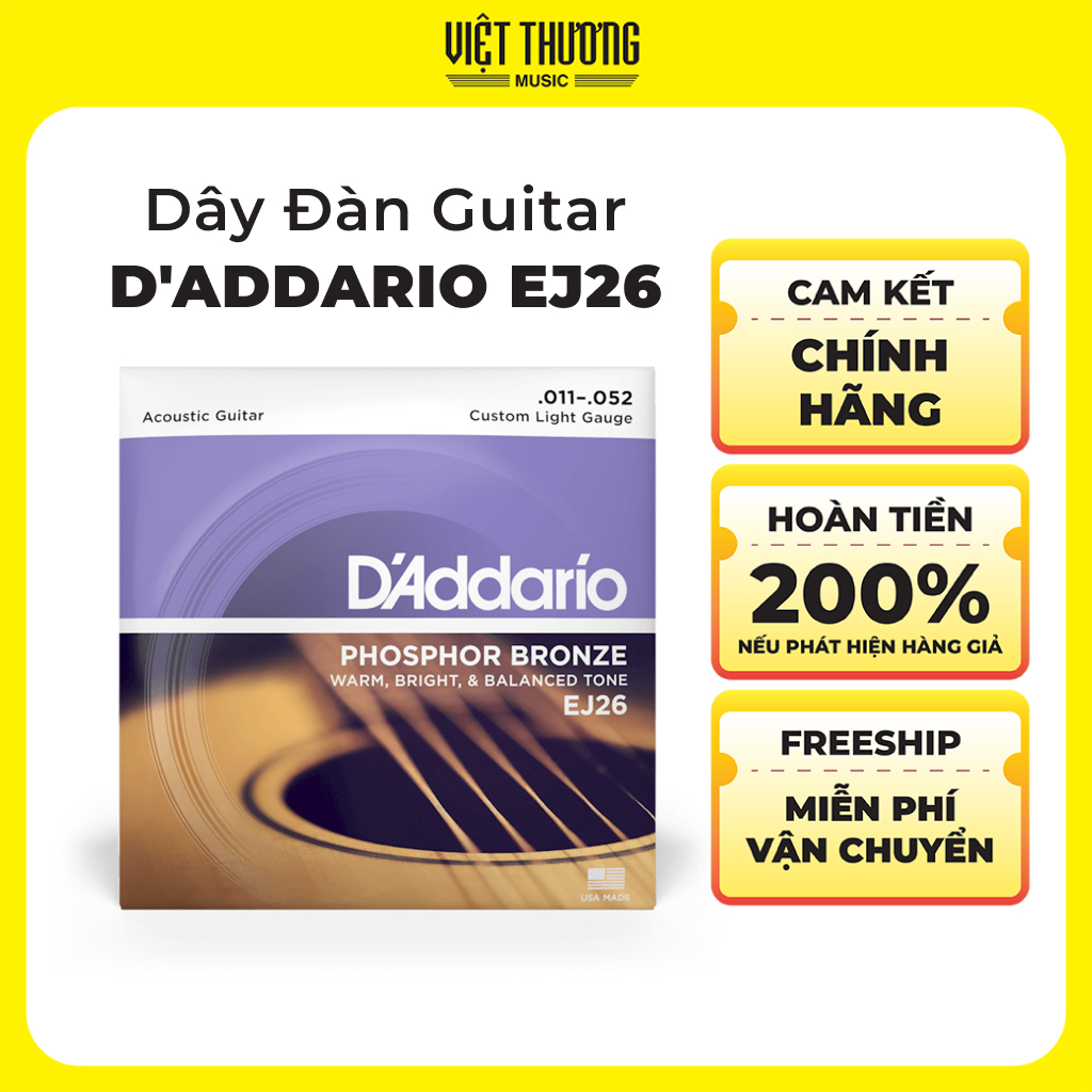 Dây đàn guitar acoustic D'addario EJ26 phosphor size 11 - 52