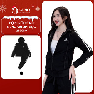  Bộ quần áo nỉ nam nữ mùa đông có mũ GUNO vải UMI sọc nửa logo tay Set bộ thu đông 25BG119 BB131 