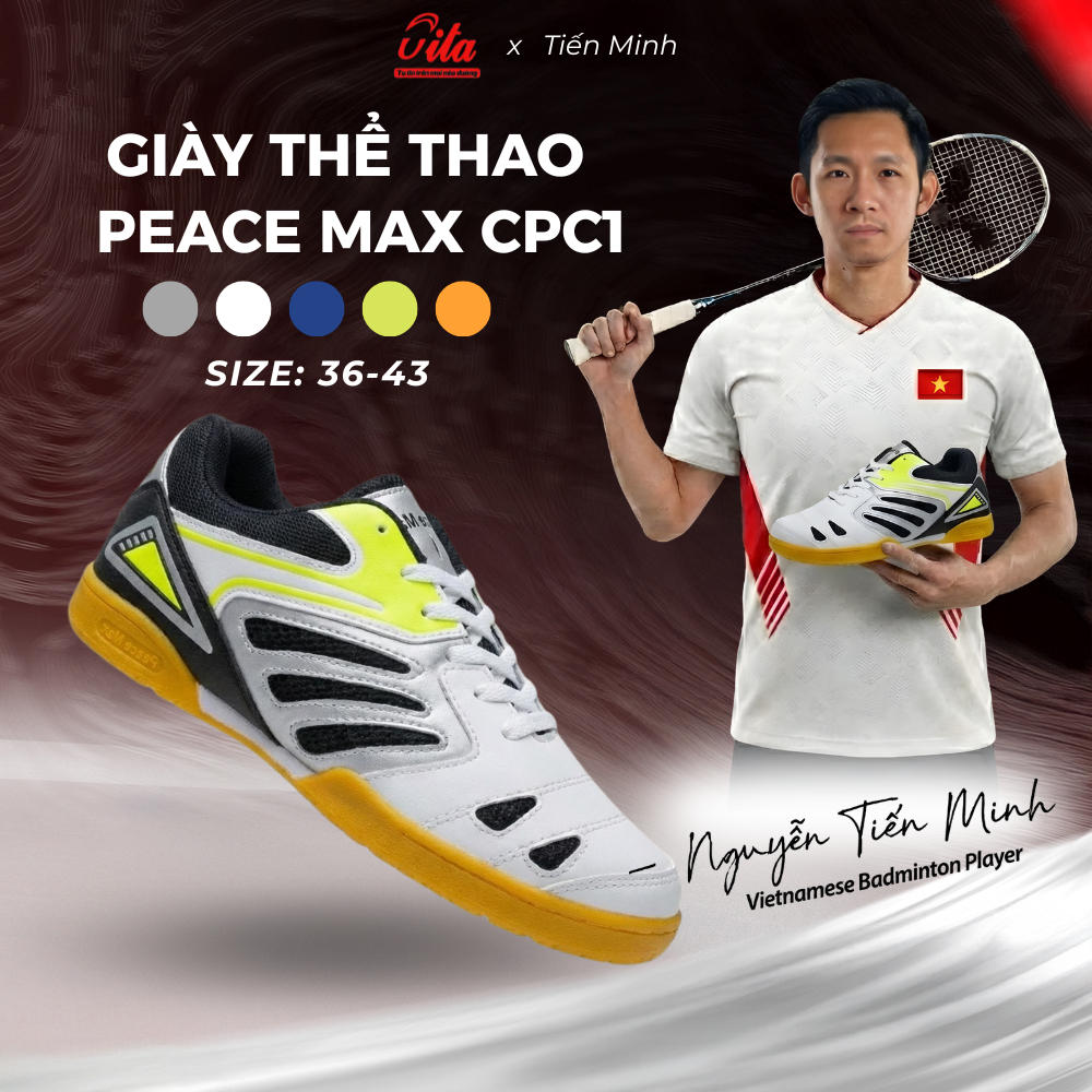 [XẢ KHO] Giày cầu lông, giày thể thao Peace Max chơi bóng chuyền, bóng bàn có khâu đế bám sân [CPC1]